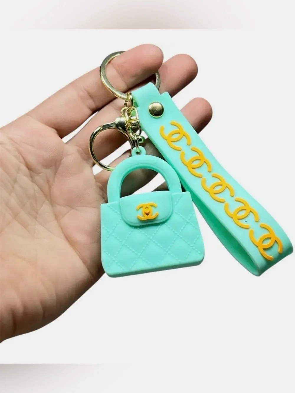 NEW CC Mint Green Quilted Handbag Key Chain - Bag Charm & Wrist Strap